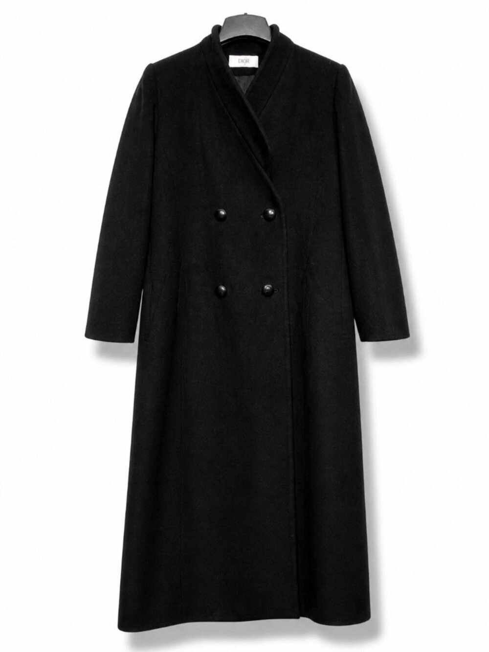 Vintage 1980s Christian Dior Black Wool Maxi Overcoat Double Breasted Coat 6